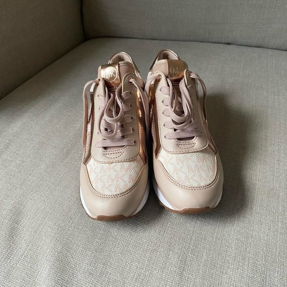 Michael Kors Women’s Blush Rose Gold Wedge Sneakers - Picture 2 of 5
